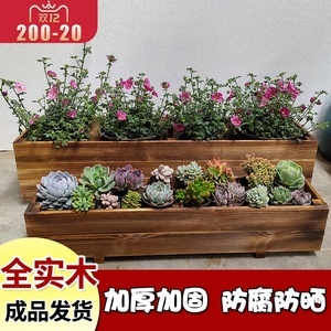 长条型实木多肉花盆 自然与艺术的完美融合